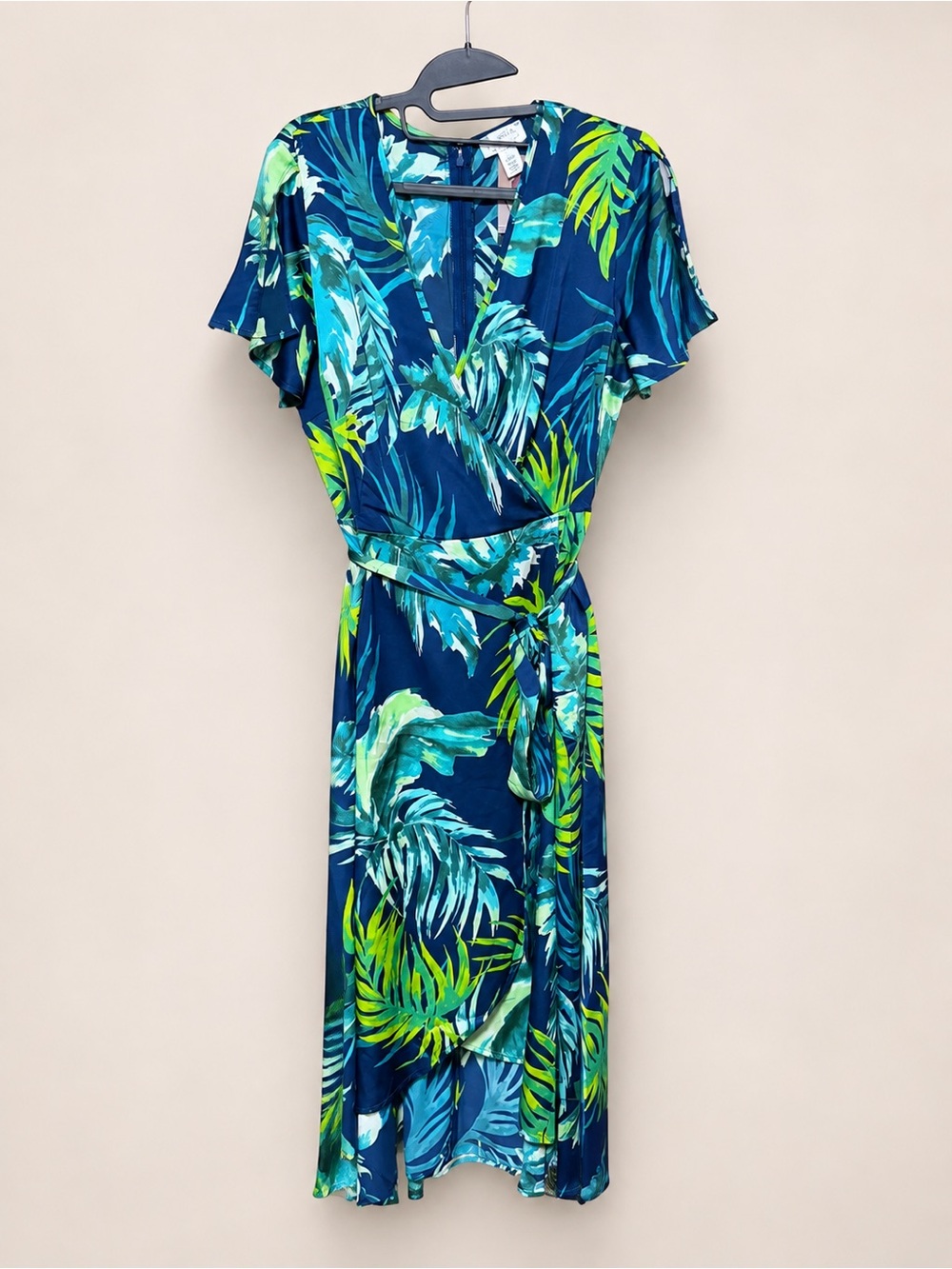 Sofia Jeans Sofia Vergara Palm Print Belted Faux Wrap High Low Dress NWT #1121 - Picture 3 of 7